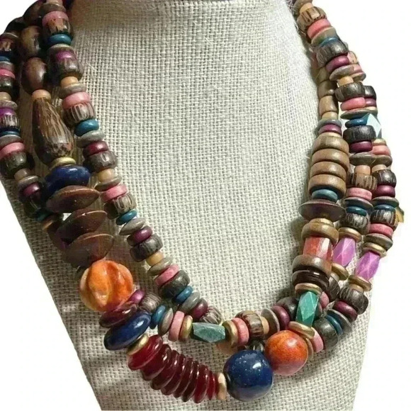 Boho 3 strand vintage necklace choker - Picture 3 of 3